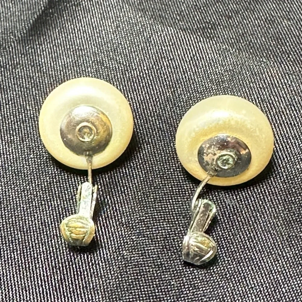Good Used Condition Marvella Signed‎ Domed Faux Pearl Large Clip On Earrings